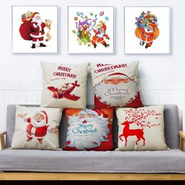 Pillow Christmas Cover Cartoon Santa Print 45 45cm Square Linen Throw Pillows Cases Sofa Home Decor Covers