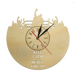 Wall Clocks Keep Calm Nevery Give Up Wooden Time Clock Natural Wood Decor Silent Sweep Movement