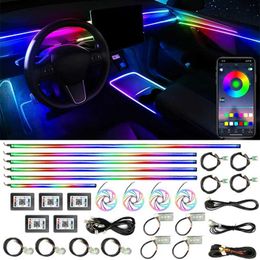 Decorative Lights Car Colourful Acrylic Lamp Strips Music APP Control Auto Interior 64 RGB Led Ambient Lights Decoration Neon 18 in 1 14 in 1 T240509