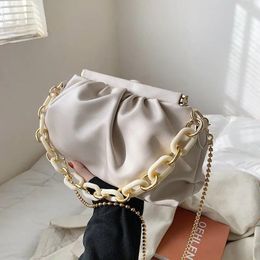 Shoulder Bags Folds Design Small Simple PU Leather Crossbody For Women 2024 Summer Chain Handbags And Purses Travel Clutch