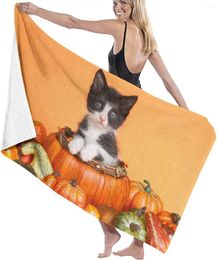 Towel Microfiber Beach Kitten Sitting On Pumpkin Super Absorbent Lightweight Pefect For Adults Travel Pool Yoga Camping