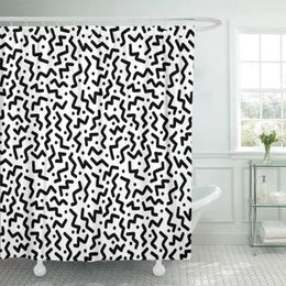 Shower Curtains Zigzag And Dots Black White Memphis Pattern 80S 90S Curtain Waterproof Polyester 60 X 72 Inches Set With Hooks
