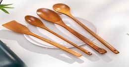 Wooden Spoon Spatula Long Handle Cooking Soup Spoons Wood Butter Cheese Shovel Kitchen Tip Spoon Nonstick Pan Tableware BH7045 TY4164217