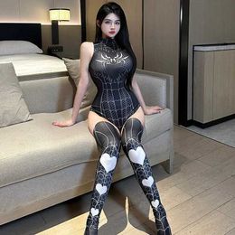 Sexy Set Anime She Venom Cosplay Costume Crotchless Bodysuit with Stocking Halloween Erotic Spider Woman Jumpsuit Sexy Lingerie Set T240513