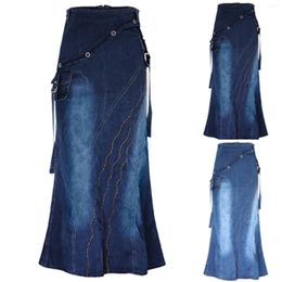 Party Dresses Retro Women's Jeans Skirts Literary Style Stitching Expandable Fishtail Summer Denim Skirt High Waist