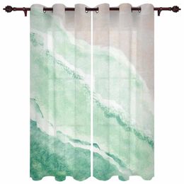 Curtain Ocean Waves And Beach Gradient Green Outdoor For Garden Patio Drapes Bedroom Living Room Kitchen Bathroom Window