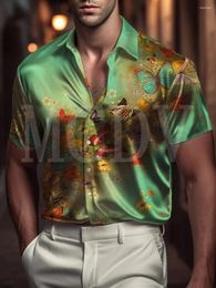 Men's Casual Shirts Butterfly Satin Shirt Oversized Stretch Music Car Aloha