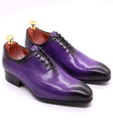Italian Mens Dress Genuine Leather Blue Purple Oxfords Wedding Party Whole Cut Formal Shoes for Men1126252