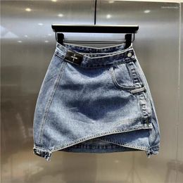 Skirts 2024 Amoi High Waist Anti-Exposure Hip Skirt Casual Versatile Design Sense A- Line Denim