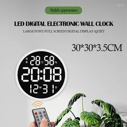 Wall Clocks LED Digital Clock Round 12-inch Temperature And Humidity Date Display Remote Control Home Decoration Alarm