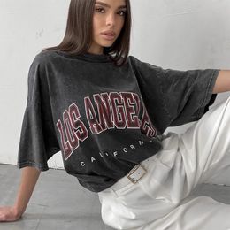 Hirsionsan Acid Washed T Shirt Women Vintage Cotton Tshirts Streetwear Soft Mineral Tees Girl Loose Luxury Brand Tops Y2k 240510