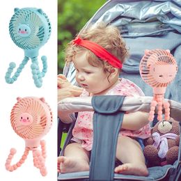 Summer Night Light Fan for Stroller Portable Handheld Fan Baby Bed Fan USB Rechargeable Battery Operated Fan Baby Accessories 240513