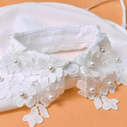 Bow Ties Women Floral Sweater Lapel Fake False Collar Female White Embroidered Lace Half Shirt Tie Detachable Collars Button Blouse Tops