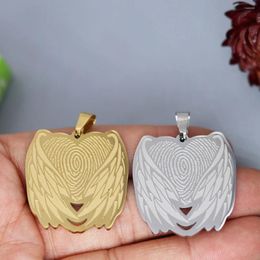 Pendant Necklaces 2Pcs/lot Fingerprint Angel Wing For Necklace Bracelets Jewellery Crafts Making Findings Handmade Stainless Steel Charm