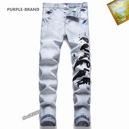 Mens Purple Jeans Designer Jeans Fashion Distressed Ripped Bikers Womens Denim cargo For Men Black Pants High Quality Fashion Mens Jeans 12