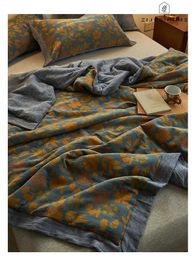 Couple Bed Quilt Cotton Gauze Retro YarnDyed Jacquard Double Quilts Thin Comforter Bedspread On The Cover Blankets 200230 240514