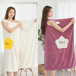 Towel Women Bathrobe Wearable Bath Towels Coral Fleece Skirt Absorbent Sling Shower Bathroom Quick Dry