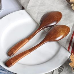 Coffee Scoops Japanese Wooden Spoon Long Handle Ramen Baby Eating Drinking Porridge Household Wood Tableware Round