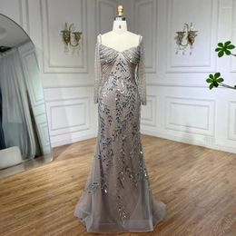Party Dresses Serene Hill Arabic Silver Nude Mermaid Luxury Beaded Elegant Dubai Evening Gowns For Woman Wedding 2024 BLA72513