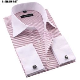 Men's Dress Shirts 2023 Spring Business Shirt Mens Long Slve Slim Fit French Cuff Shirts Luxury Formal Checked Ts For Gifts Fr Shipping Y240514