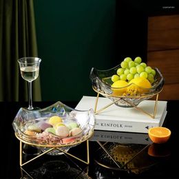 Plates Iron Base Glass Fruit Plate Bowl Candy Snack Tray Dessert Bowls Dishes Salad Decorative Cake Pan