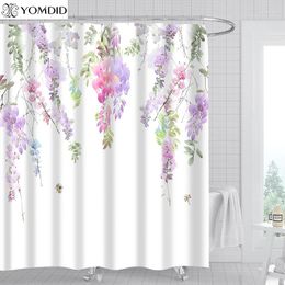 Shower Curtains YOMDID 1/4PCS Beautiful Floral Vine Curtain Set Bath With Hooks Plant Flowers Bathroom Decor