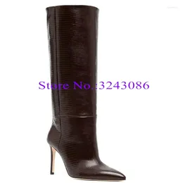 Boots Arrival Lady Leather Long Sexy Snakeskin Thin Heel Woman Knee High Female Fashion Large Size Banquet Shoes