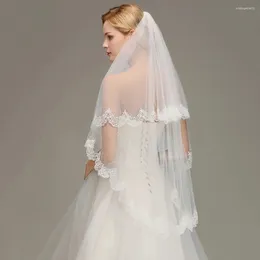 Bridal Veils 2024 Veu De Noiva Lace Edge Short Wedding Veil With Comb White Ivory Two Layers Tulle Accessories