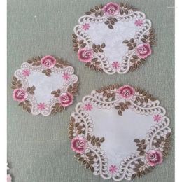 Table Mats Rose Flower Embroidery Place Mat Cloth Wedding Christmas Party Placemat Kitchen Decoration And Accessories