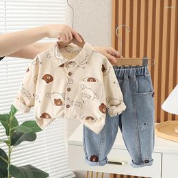 Clothing Sets Spring Autumn Boys Set Full Print Bear Shirt Jeans 2Pcs Suit For Kids Children Birthday Present Outfit