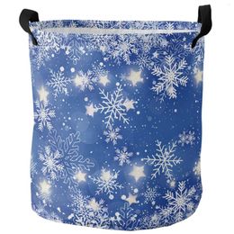 Laundry Bags Christmas Snowflake Blue Foldable Basket Large Capacity Hamper Clothes Storage Organiser Kid Toy Bag