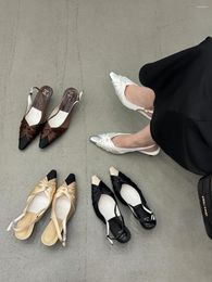 Sandals Brown/White/Beige/Black Women Satin Summer Dress Shoes Woman Thin Mid Heels 2024 Arrivals Fashion Pumps Size 35-39