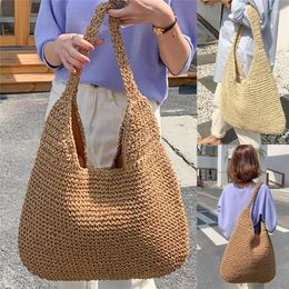 Shoulder Bags 1PC Solid Colour Straw Women Woven Ladies Handbags Handmade Beach Rattan Bag Female Messenger Large Tote