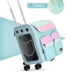 Cat Carriers Breathable Pet Stroller For Cats Portable Roller Suitcase Trailer Car Travel Transport Bag Large Space Cart Trolley Backpack