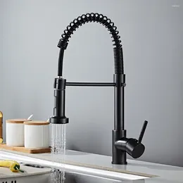 Kitchen Faucets Tianview Brass Spring Faucet Single Handle Hole Swivel Bathroom Black And Cold Dual Control