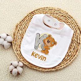 Bibs Burp Cloths Personalised baby bib customization original Wite name boy girl cotton bib newborn Saliva towel cute bear printed bib baby shower giftL240514