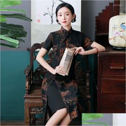 Ethnic Clothing Spring Elegant Handmade Button Short Sleeve Split Aodai Qipao Sexy Mandarin Collar Cheongsam Size M-4Xl Drop Deliver Dh8Uy