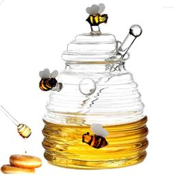 Storage Bottles Glass Honeycomb Tank Kitchen Tools Honey Container With Dipper And Lid Bottle For Party Home