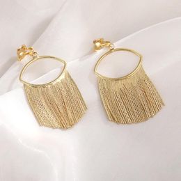 Backs Earrings 2024 Classic Golden Colour Clip On Ladies Exaggerated Long Tassels Non Pierced Jewellery