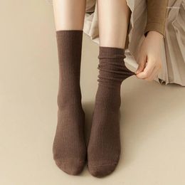 Women Socks Fashion Autumn Thin Solid Color Double Needle Simplecotton Versatile Mid Tube Floor Pile