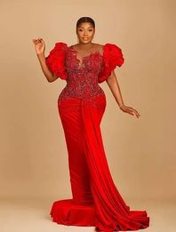 Red Prom Dresses Lace Beaded Crystals Evening Formal Party Second Reception Birthday Engagement Gowns Dress Plus Size