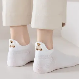 Women Socks Mesh Short Sweat-Absorbing Non-Slip Thin Bottom Embroidered Hosiery Animal Print Cotton Korean Ankle