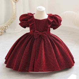 Girl's Dresses High end new 1-6T baby birthday first year sequin party dress Toddler cute baby girl bubble sleeve campus graduation party dress Y240514