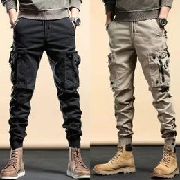 Men's Pants American Retro Outdoor Hip Hop Workwear For Trendy Elastic Waist Zipper Simple Large Pocket Tied Casual