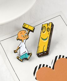 Anime Cartoon character Small bald head Funny expression wooden block Enamel brooch Cool boy personality Yellow badge Denim pin2525266