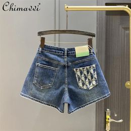 Women's Jeans European Style 2024 Summer Clothes Printing Blue Pocket Denim Shorts Loose Slimming And Wide Leg Pants