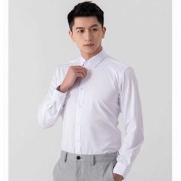 Men's Dress Shirts Grey Elastic Wrinkle Resistant Long Slved Shirt for All Seasons FS2105 Business Casual Mens Slim Fit Top Shirt Inch Shirt Y240514