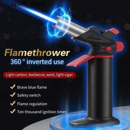 Lighters Outdoor Windproof Butane Gas Turbine Flashlight Blue Flame Jet Metal High Temperature Recycling Barbecue Cooking Jewellery Pistol S24513 S24513
