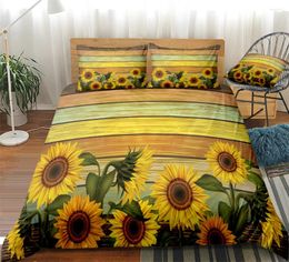 Bedding Sets Sunflowers Set Flowers Duvet Cover With Pillowcases Romantic Retro Floral Home Textile Board Bedclothes
