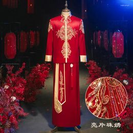 Ethnic Clothing Groom Vintage Loose Tang Suit Cheongsam Traditional Chinese Wedding Gown Satin Qipao Embroidery Costume Vestido Oriental